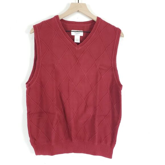 Tom Landry Open SIZE L Deep Red Mens Golf Vest V-Neck Cotton Pullover Casual - Picture 1 of 7